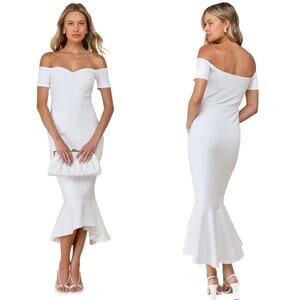 Lulus How Much I Care Ivory Off-the-Shoulder Midi Dress size Large NWT